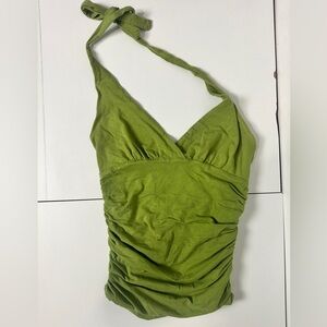 Green Halter Ruched Tank Top